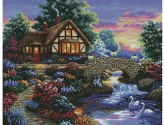 Алмазная мозаика Дом у речки GF055
